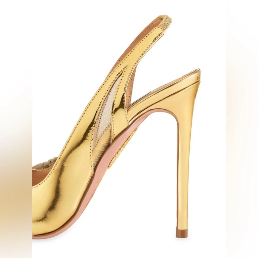 AQUAZURRA The Spy Gold Leather Metallic Slingback Pump sz 38 $NIB $950 - Picture 5 of 16